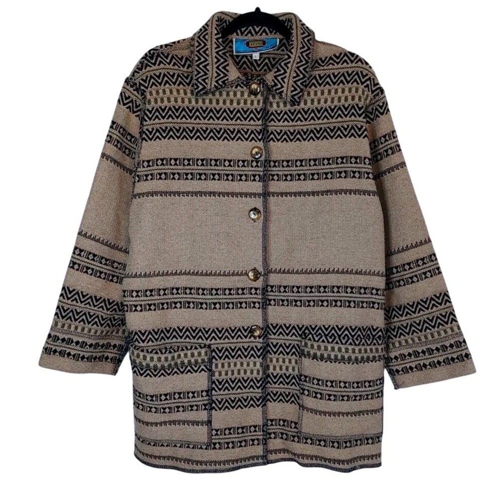 Vtg Maurizio Ramani Navajo Southwest Aztec 100% Wool Coat Women's Large Tapestry